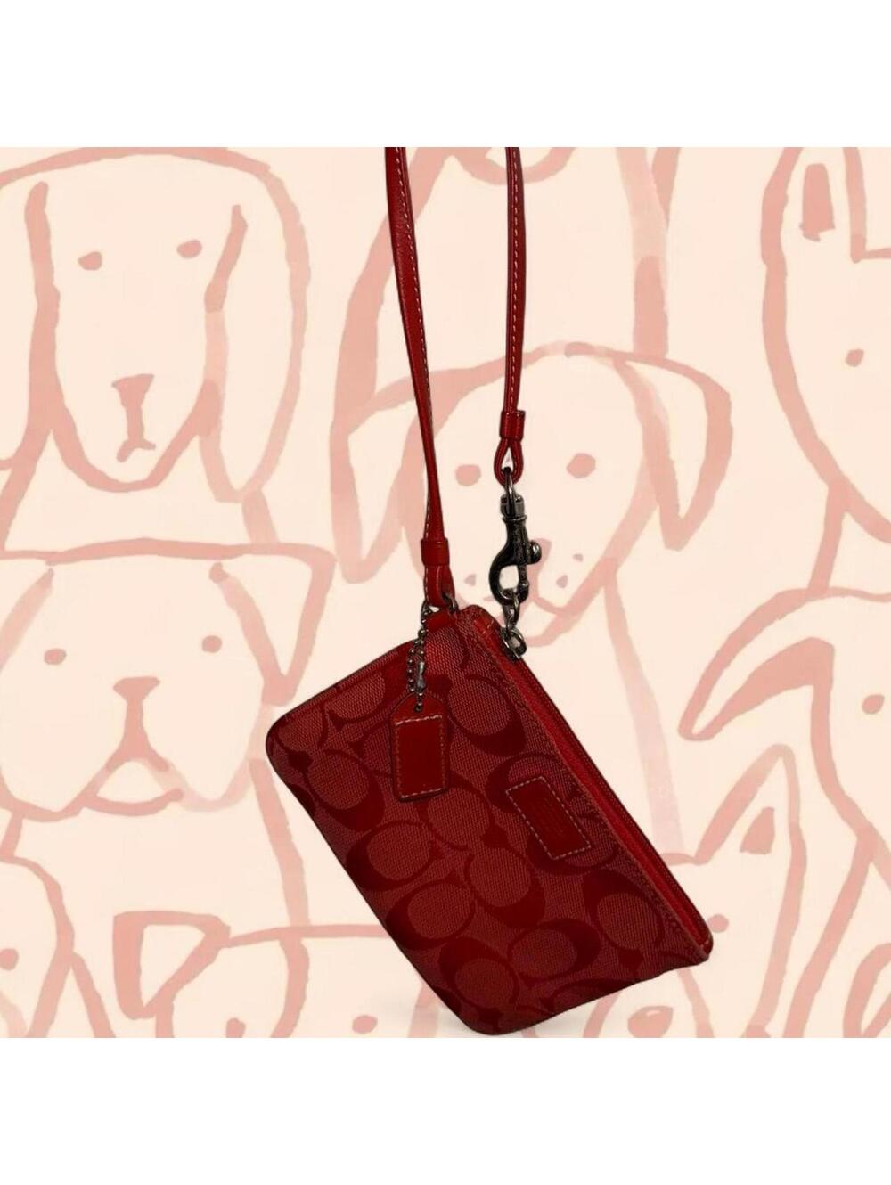 Coach Y2k Soho Red Signature Canvas Wristlet - Gem